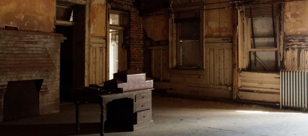 Union Station Depot room with old fireplace and desk