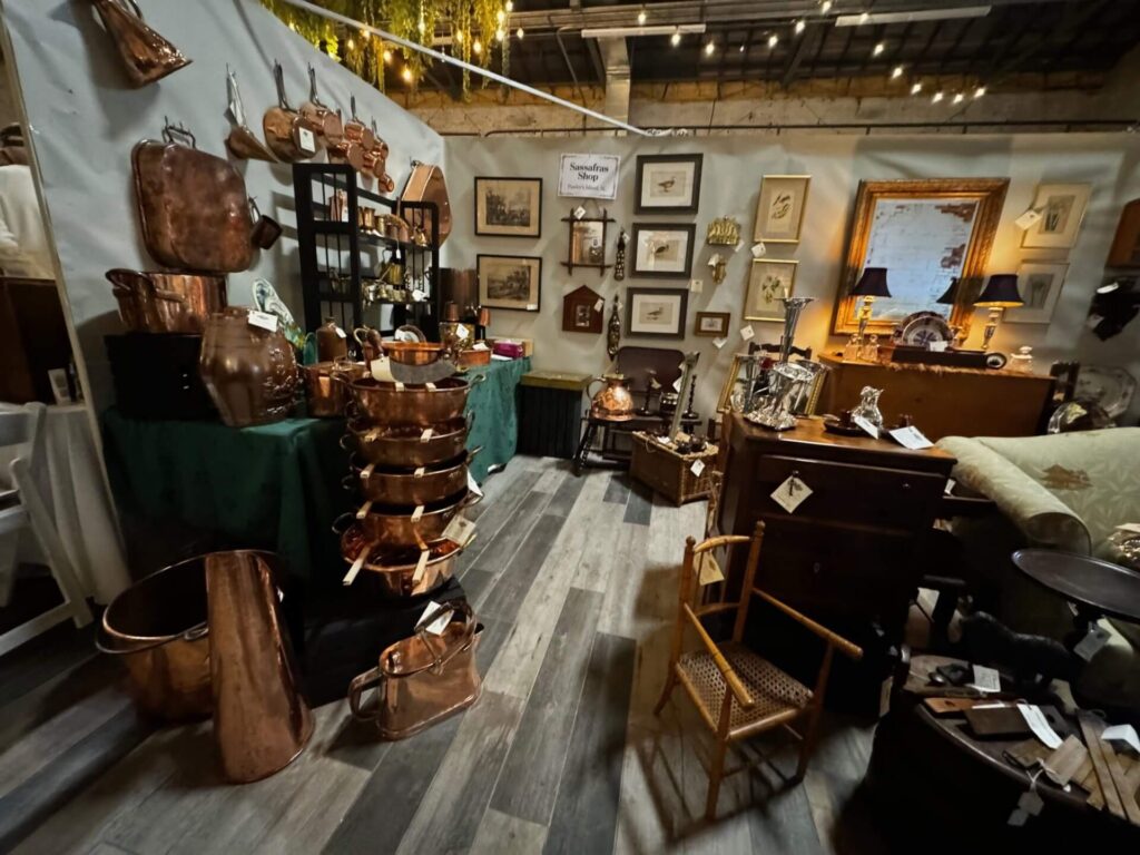 Sassafras Shop vendor booth with antiques