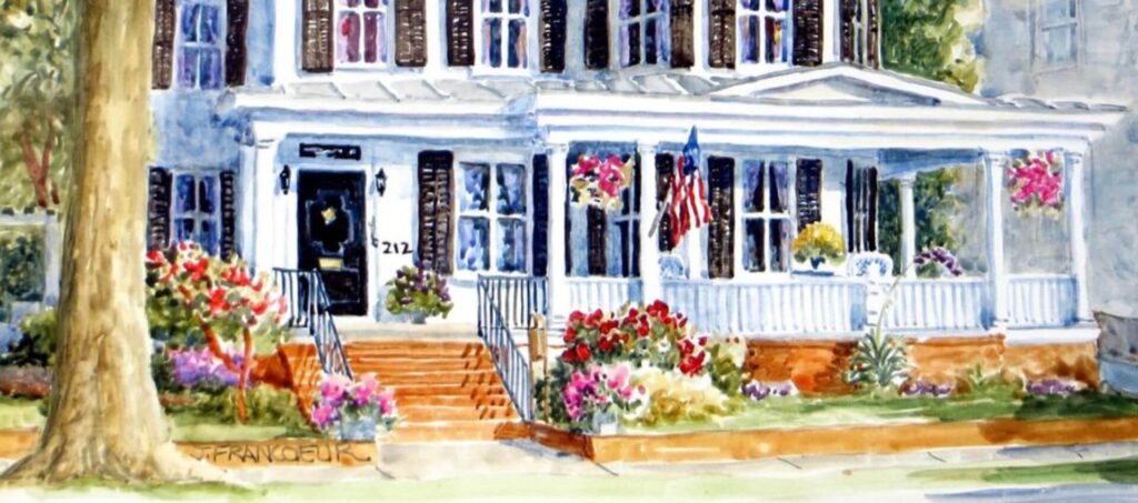 Watercolor painting of old house