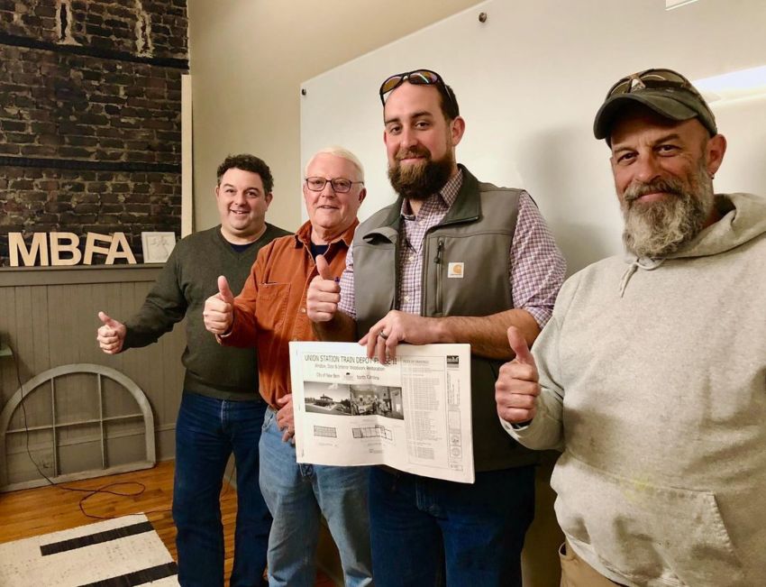 Tripp Eure (MBF Architects, PA), Barry Purinton ( City of New Bern, Pubic Works), and Bishop and Eddie Williams of Primus Contracting, Inc.