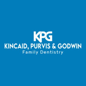 White letters KPG and then words Kincaid, Purvis and Godwin family dentistry on bright blue background