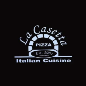 Outline of a pizza oven with the words La Casetta Italian Cuisine