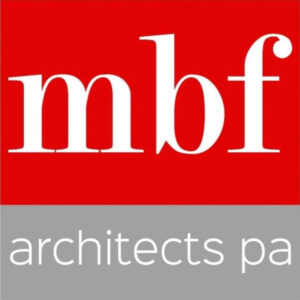 Red and gray background with words MBF Architects PA