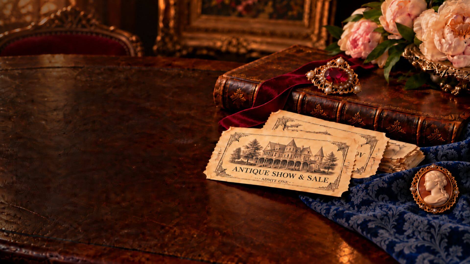 antique show tickets on vintage table